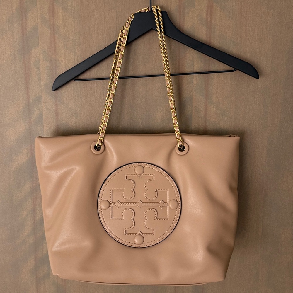 Tory Burch Ella Chain Beige Shoulder Bag